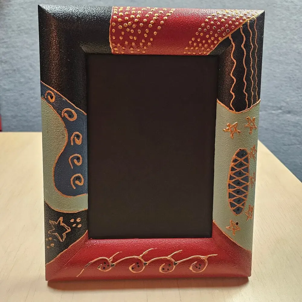 Vintage 1990s Hand-painted Photo Frame for 5